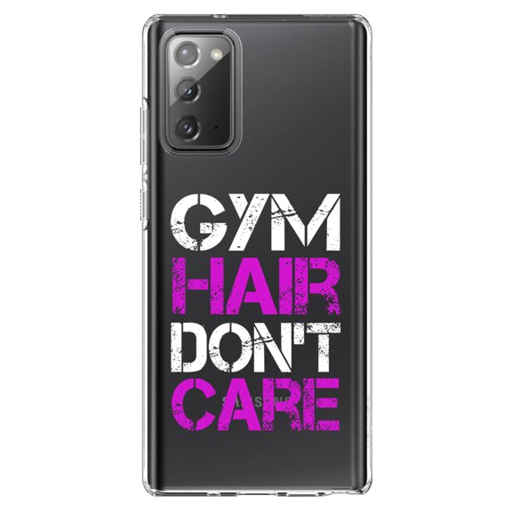 DistinctInk Clear Shockproof Hybrid Case for Samsung Galaxy Note 20 (6.7" Screen) - TPU Bumper Acrylic Back Tempered Glass Screen Protector - Gym Hair Don't Care