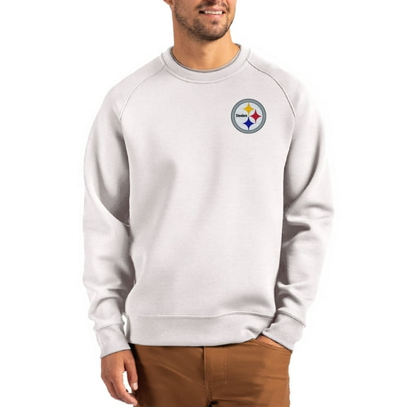 Men's Cutter & Buck Gray Pittsburgh Steelers Primary Logo Roam Recycled Raglan Pullover Sweatshirt