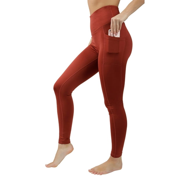 90 Degree By Reflex High Waist Fleece Lined Leggings with Side Pocket - Yoga  Pants - Russet Brown with Pocket - Medium 