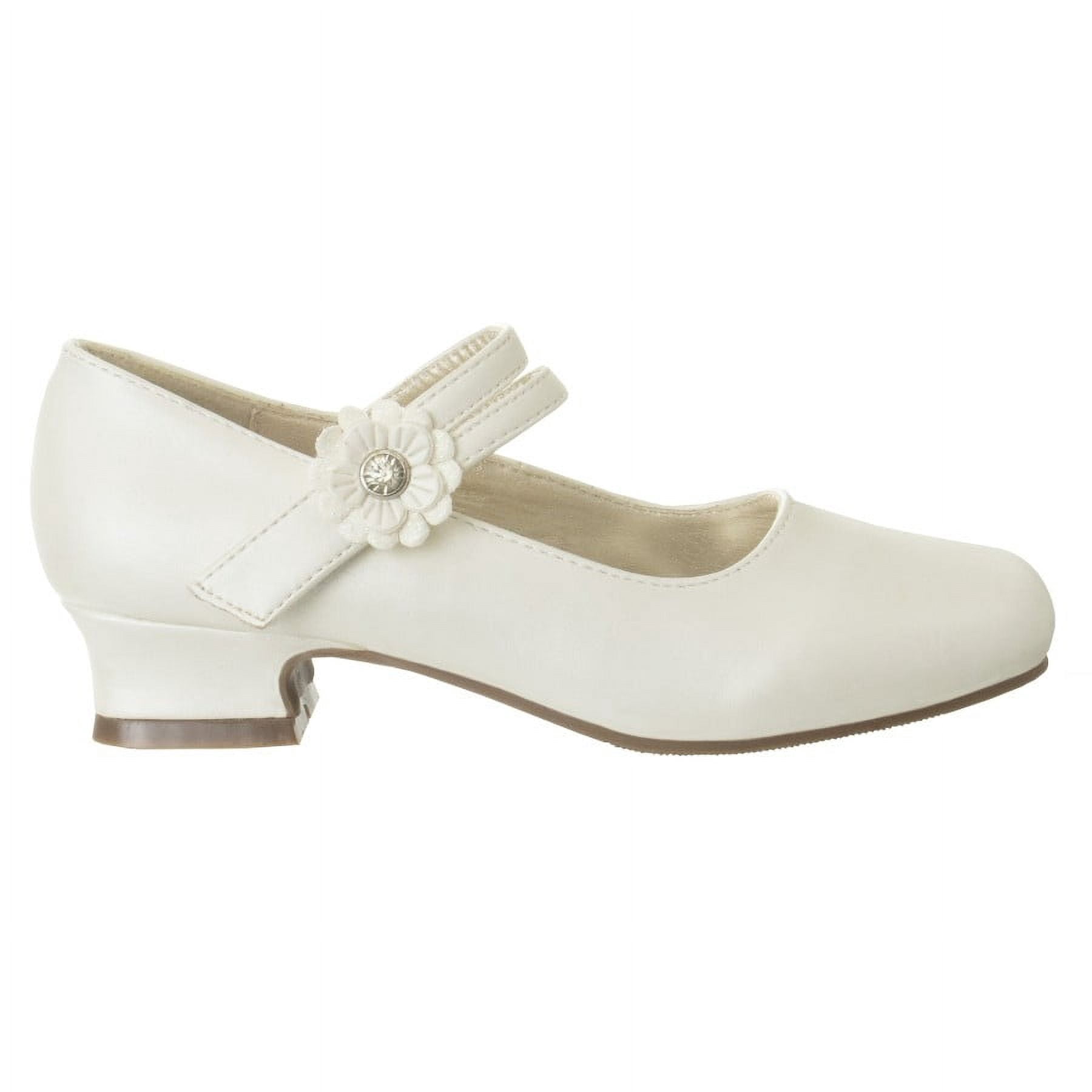 Josmo Girls Flower Mary Jane Dress Shoes. (Little Kids Big Kids)., Beige Pearl, 12
