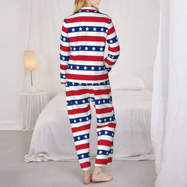 Kll American Patriotic Stars And Stripes Print Women S Long Sleeve