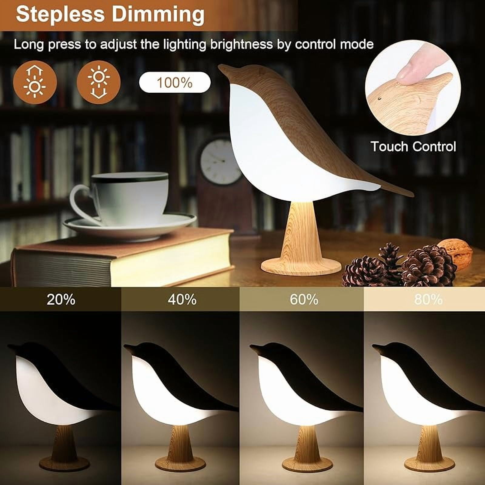 KUCASI Bird Table Lamp, Small Desk Lamp Cordless Touch Dimmable Night Light with 3 Color Temperature, Cute Lamps Rechargeable 2600mAh, for Bedroom Bedside Nightstand, Room Decor, Bird Gifts