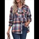 thumbnail image 3 of Camisas A Cuadros para Mujer, de Larga, con Botones, Estilo Babydoll, Peplum, Blusas Informales Extragrandes con Bolsillos Naranja M, 3 of 10