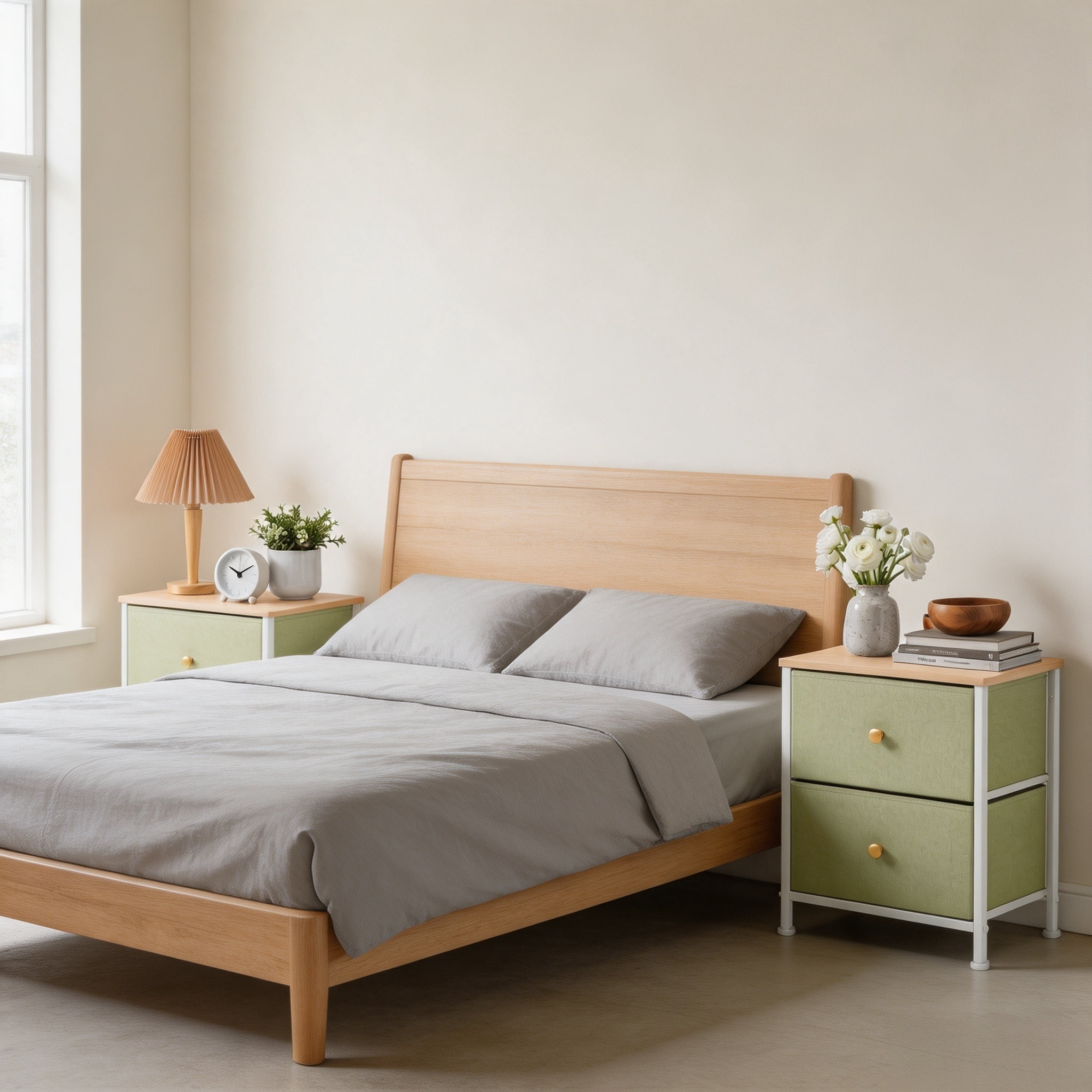 Double Drawer Bedside Table for Bedroom Living Room Storage