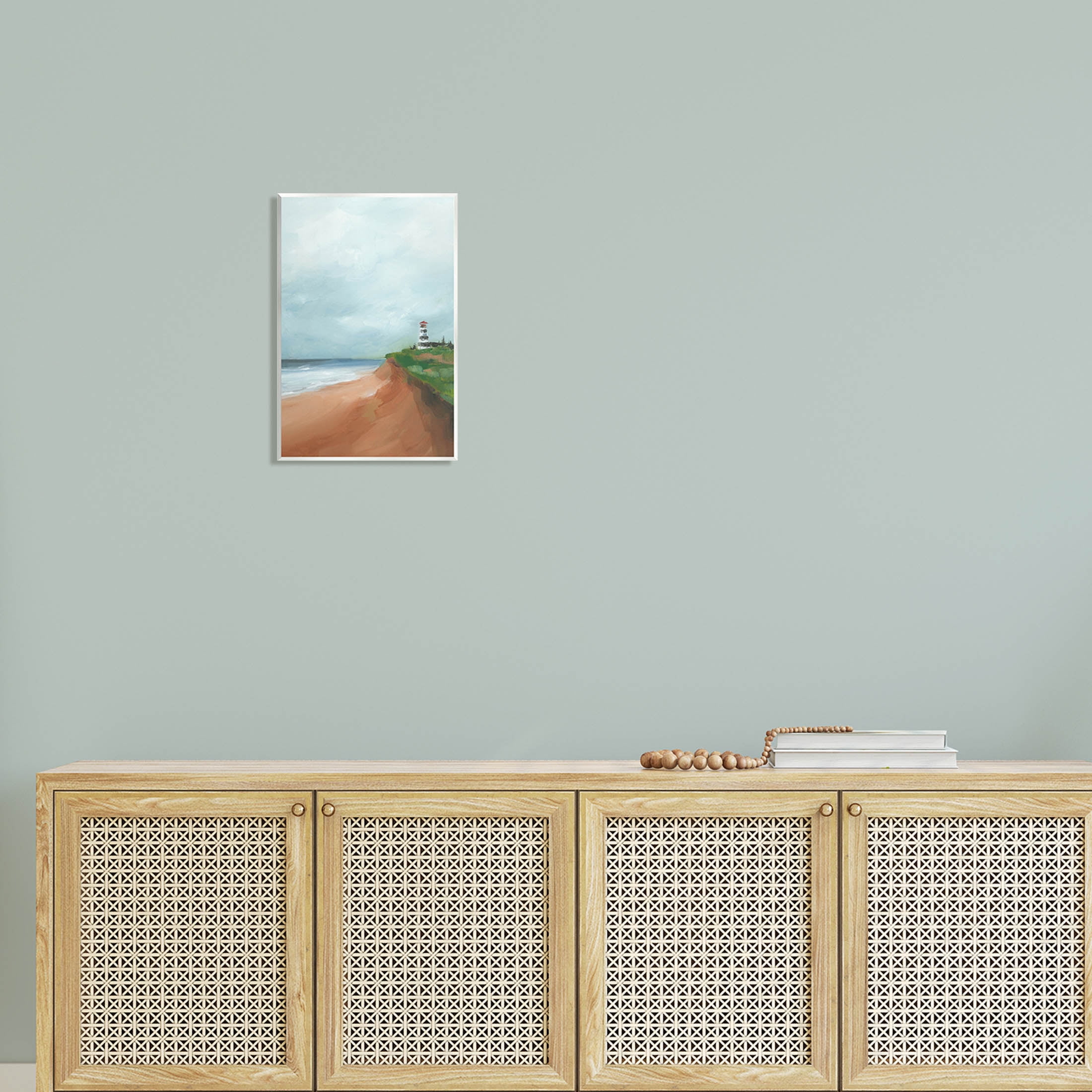Distant Lighthouse Beach Shore Coastal Painting Unframed Art Print Wall Art
