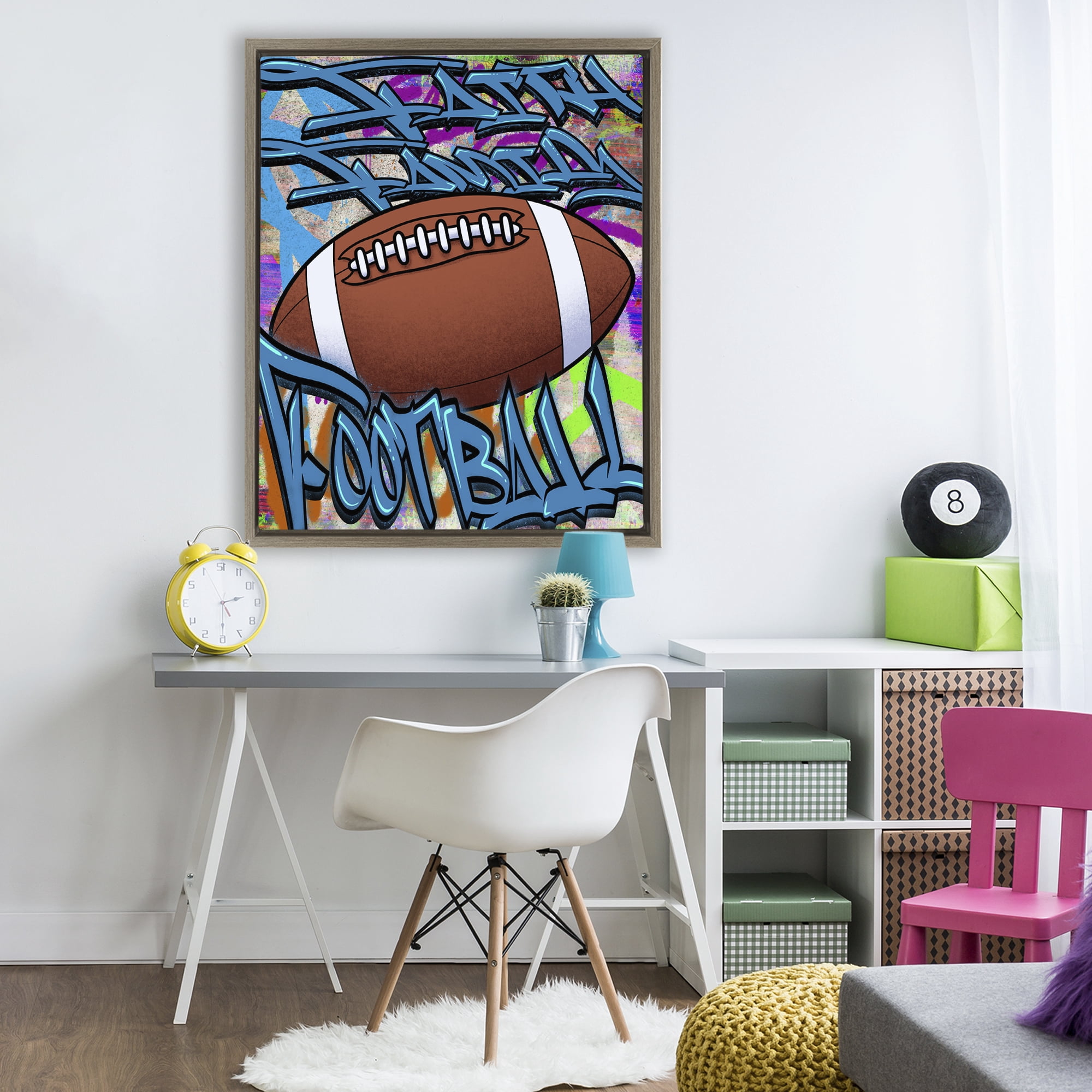 Stupell Industries Faith Family Football Graffiti Brown Framed Floater Canvas Wall Art, design by Marcus Prime