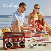 Digital Sunflash RD-666, Bluetooth, Battery-Powered, Retro Portable Radio, Flash Light, Red