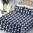 thumbnail image 3 of Ambesonne Geometric Fitted & Flat Sheet with Sham 3 Pcs Set, Rhombus Shapes Modern Art, Twin XL, Dark Blue Earth Yellow, 3 of 5