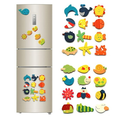 

Gwong 12Pcs/Set Animals Wooden Magnetic Fridge Stickers Refrigerator Home Decoration