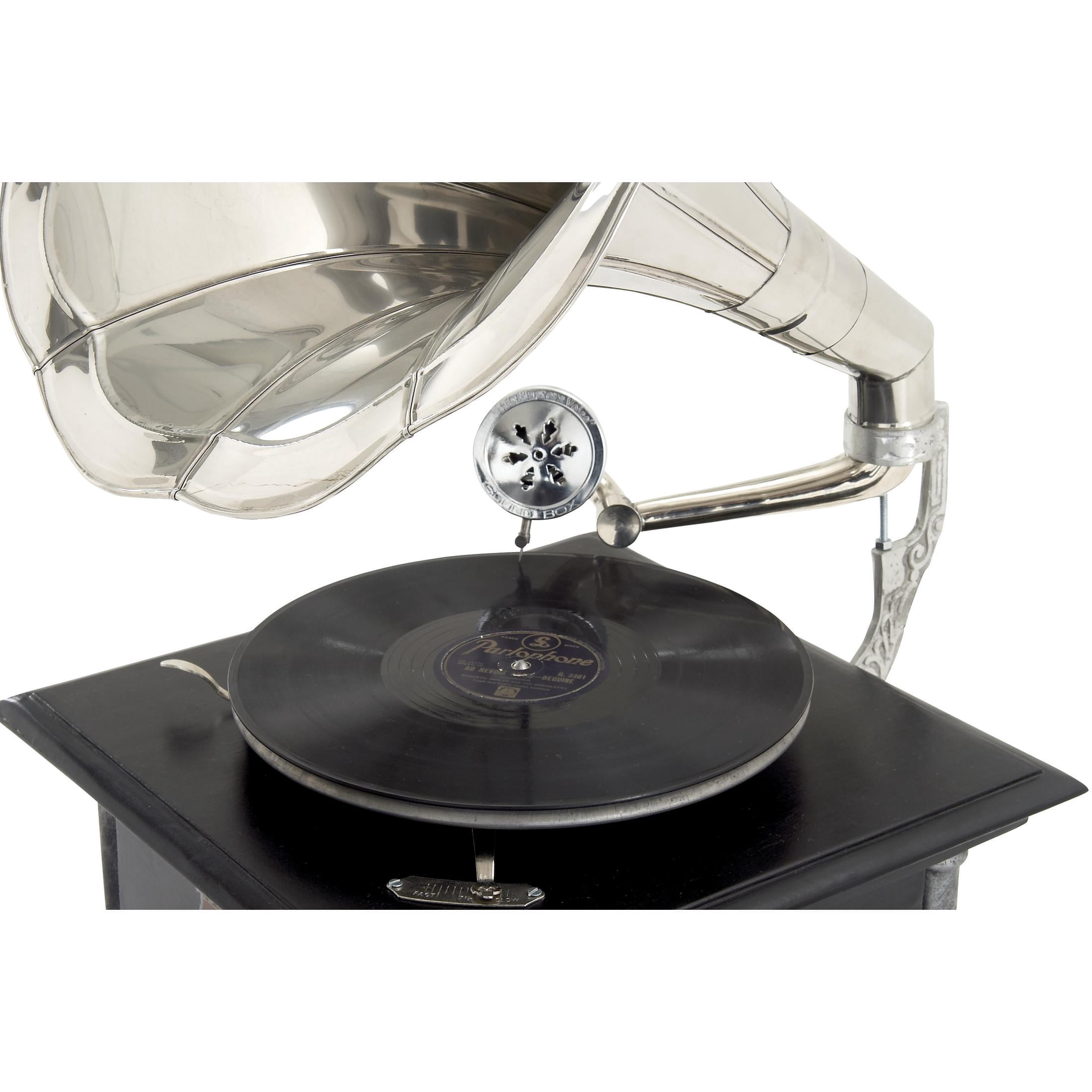 DecMode 14" x 26" Black Mango Wood Music Functional Gramophone with Record, 1-Piece