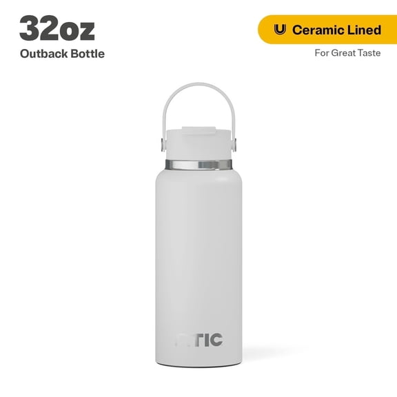 RTIC 32 oz Ceramic Lined Insulated Outback Water Bottle, Leak Resistant, Cool Grey