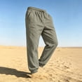 thumbnail image 4 of Men's Linen Jogger Pants, Elastic Waist with Drawstring, Casual Tapered Trousers with Cuffed Ankles Army Green XL, 4 of 6
