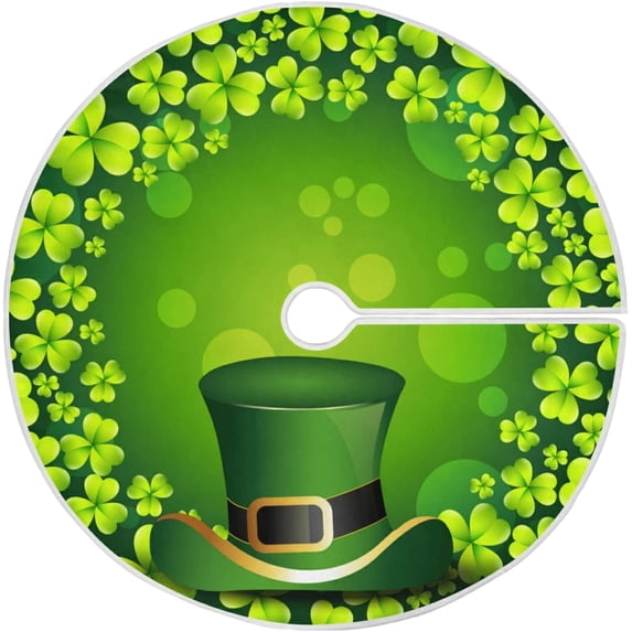 FMSHPON St Patric's Day Lucky Shamrock Clover Hat Xmas Christmas Tree Skirt Stand Mat for Holiday Party Decoration Indoor Outdoor 36 inches