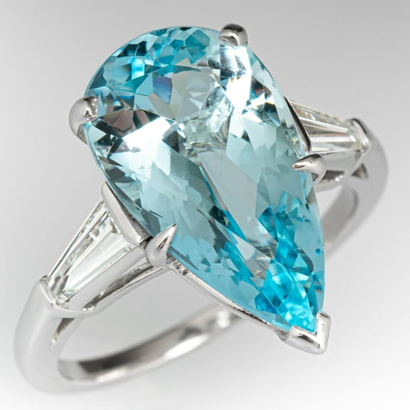 925 Sterling Silver Ring Pear Cut Aquamarine Ring Natural Aquamarine Ring March Birthstone Ring Moissanite Accented Ring