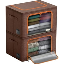 Sorbus Stackable Storage Bins, Fabric Organizer Bags with Window and Handles for Kids and Adults, 2Pk, Brown