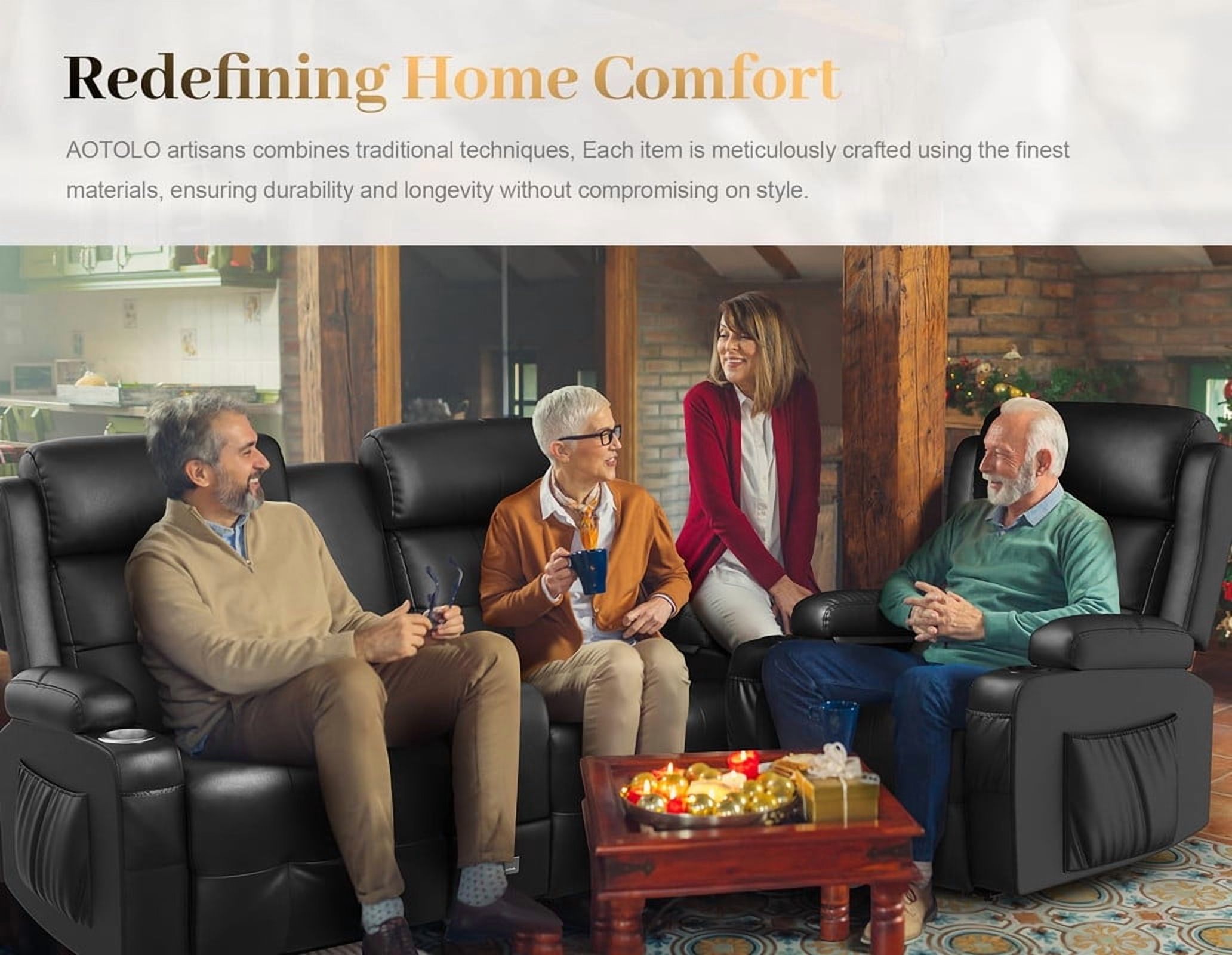 LOBERFVE Recliner Sofa Sets, Massage Reclining Loveseat Sofa, 2 Single Power Recliner Chairs Heat Massage, RV Love Seat Couch with Console, USB, Type C Port for Living Room