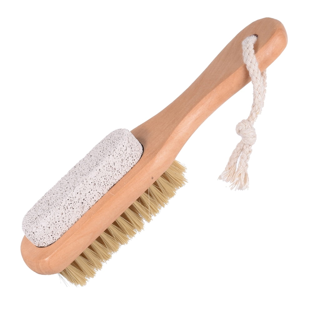 1Pcs Foot Natural Bristle Brush Pumice Stone Combo W/Rope Wooden Handle Feet Exfoliator