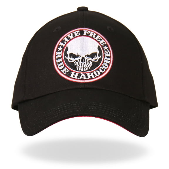 Hot Leathers BCA1042 Live Free Ride Hardcore Skull Baseball Cap One Size