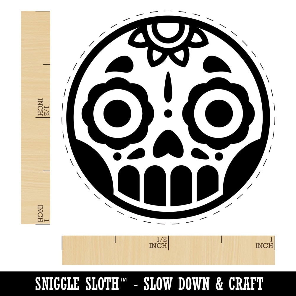 Cute Dia de los Muertos Day of Dead Sugar Skull Self-Inking Rubber Stamp Ink Stamper - Brown Ink - Medium 1 Inch