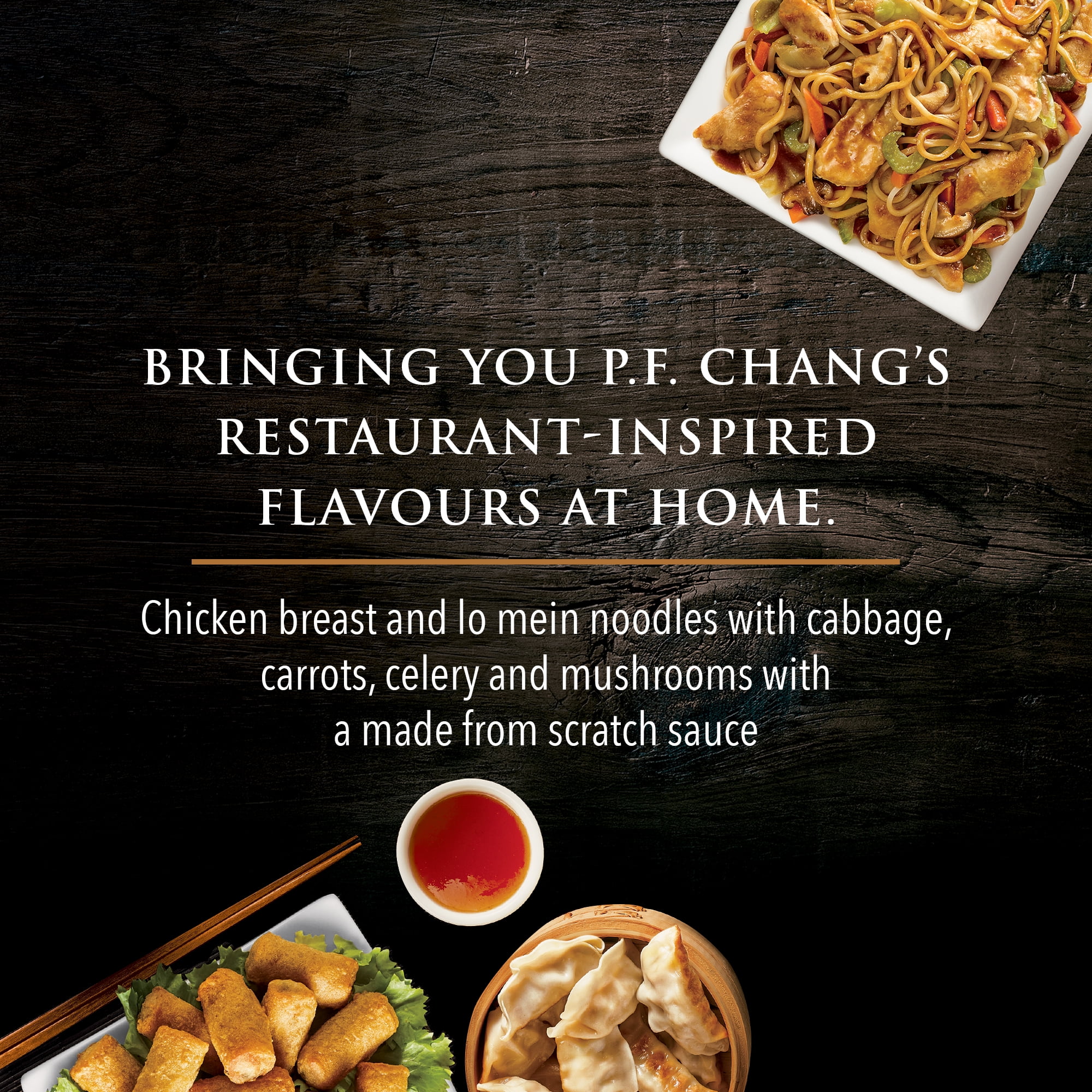 Lo Mein au poulet P.F. Chang’s Menu à la maison, Poitrine de poulet et nouilles lo mein avec chou, carottes, céleri et champignons Pou lo mein repas surgelé, 624g