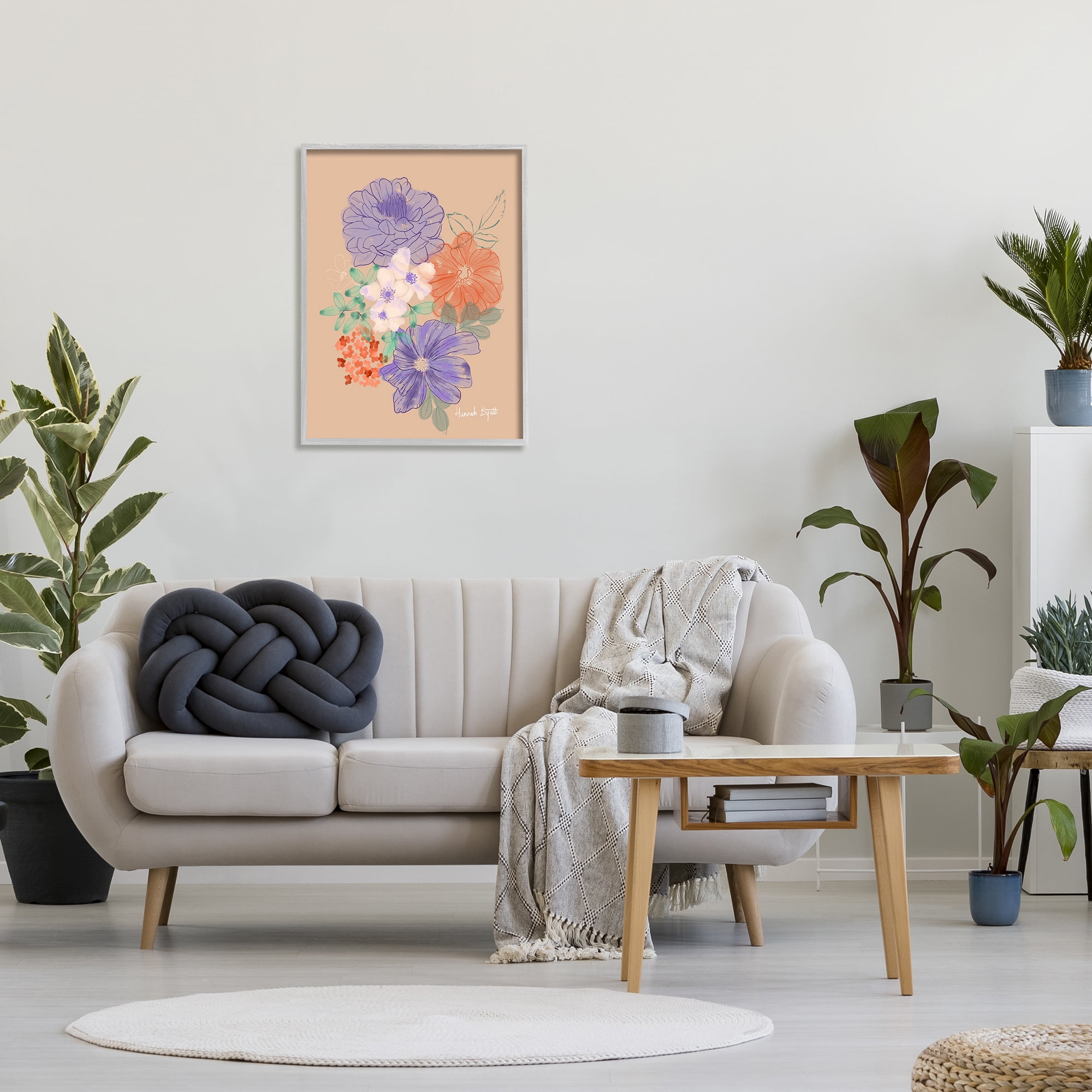 Stupell Industries Purple & Orange Flowers Botanical & Floral Painting Gray Framed Art Print Wall Art, 24 x 30