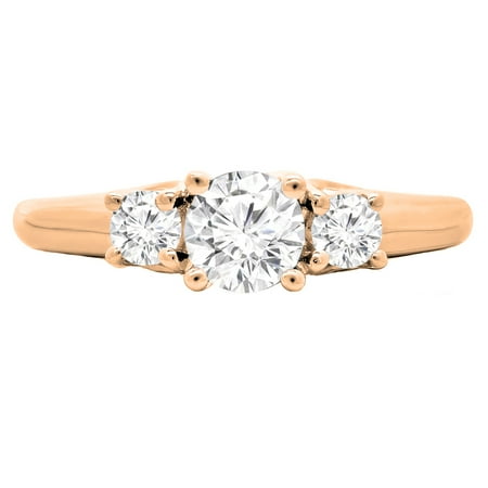 1.00 Carat (ctw) 18K Rose Gold Round Cut Diamond Ladies 3 Stone Bridal Engagement Ring 1 CT