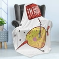 thumbnail image 4 of Cartoon Soft Flannel Fleece Throw Blanket, Kids Fat Little Fish Character Holds Happy Phrase Flag Humor Animal Design, Cozy Plush for Indoor and Outdoor Use, 70" x 90", Multicolor, by Ambesonne, 4 of 5