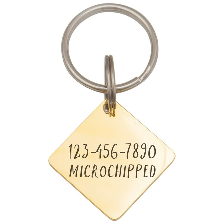 Laser Engravable Diamond Shaped Stainless Steel Pet ID Dog Tags Custom Boarder Frame Name Emergency Contact Pet Dog Tag Key Chain Personalized Dog Tag for Pets Ships Next Day