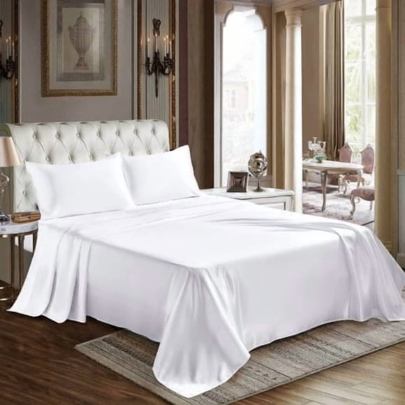CozyLux Satin Sheets Twin Size - 3 Piece White Bed Sheet Set with Silky Microfiber 1 Deep Pocket Fitted Sheet 1 Flat Sheet and 1 Pillowcase - Smooth and Soft