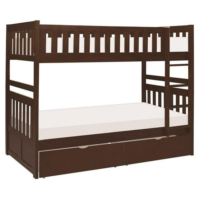 Lexicon Lit Superposé Simple sur Simple en Bois Rowe avec Boîtes de Rangement, Cerisier Foncé