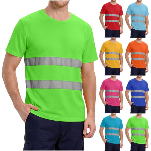 UVEASISHA Safety Shirts for Men Reflective Strips Quick Dry T-Shirts High Visibility Construction Work Shirt Short Sleeve Lightweight Mesh T Shirts Orange 4XL