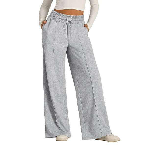 Mejor belleza Pantalones deportivos de pierna ancha para mujer, casuales, elásticos, de cintura alta, con cordón y bolsillos
