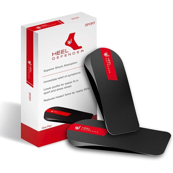 Heel Defender Sport 0.4" Thick Shoe Inserts - Achilles Tendon, Plantar Fasciitis, Sever's Disease Support. Thinner Fit for Variety of Shoes. Medium/Large. (1 Pair)