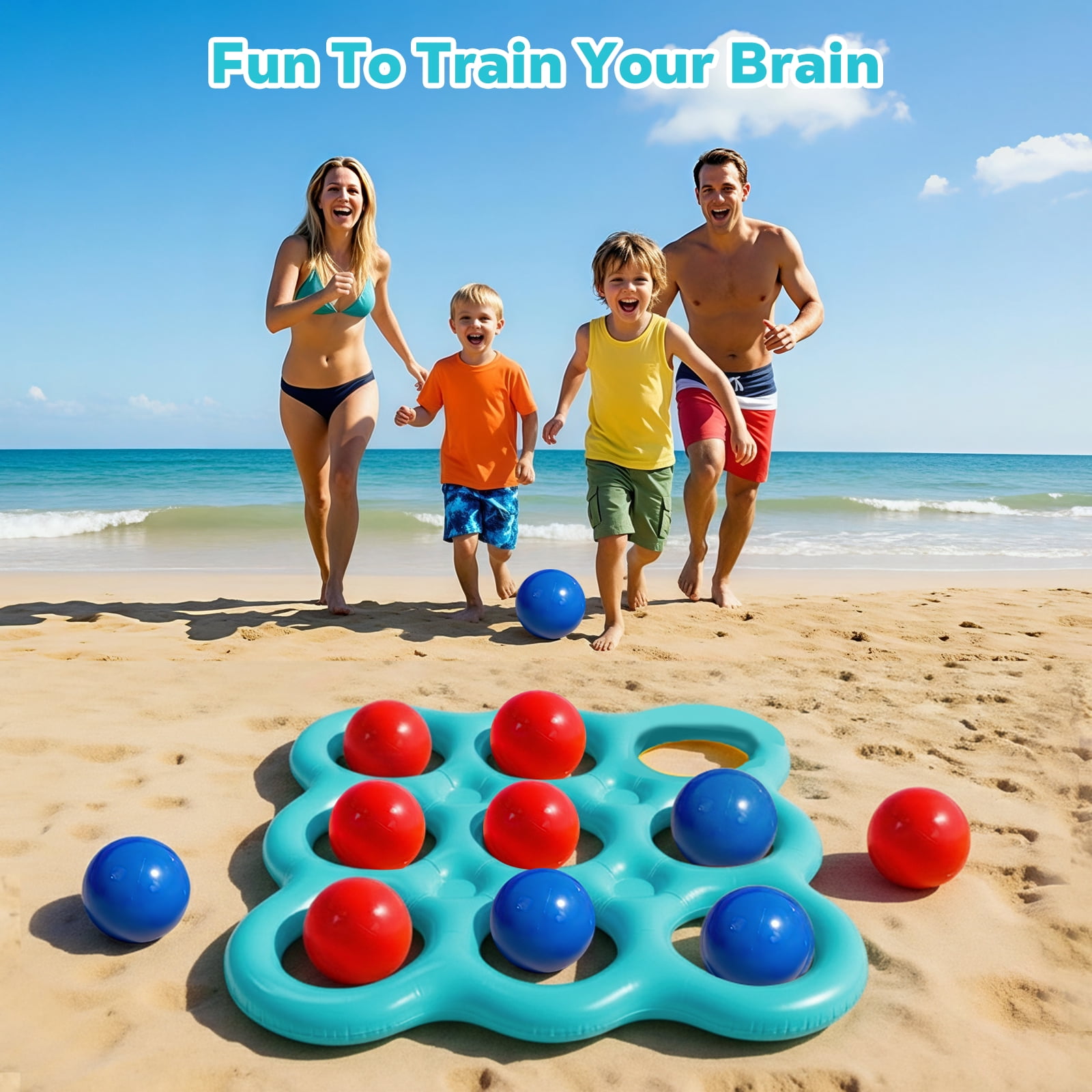MoKo Pool Toys Games Set Tic-Tac-Toe Inflatable Pool Toy with 10 Balls - for Adults Teens Kids 2-10 Players, Lake Blue