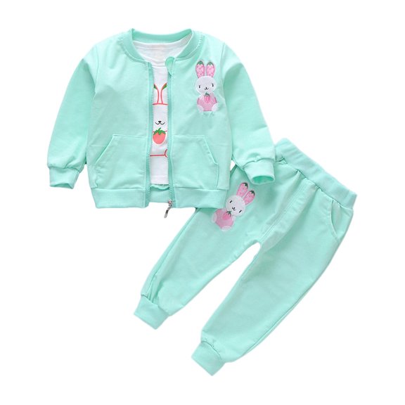 Ruyang Cute Bunny Sweatsuit Toddler Baby Girls Long Sleeve Coat Tops and Pant 3PCS Clothes Set Fall Winter Casual Outfits