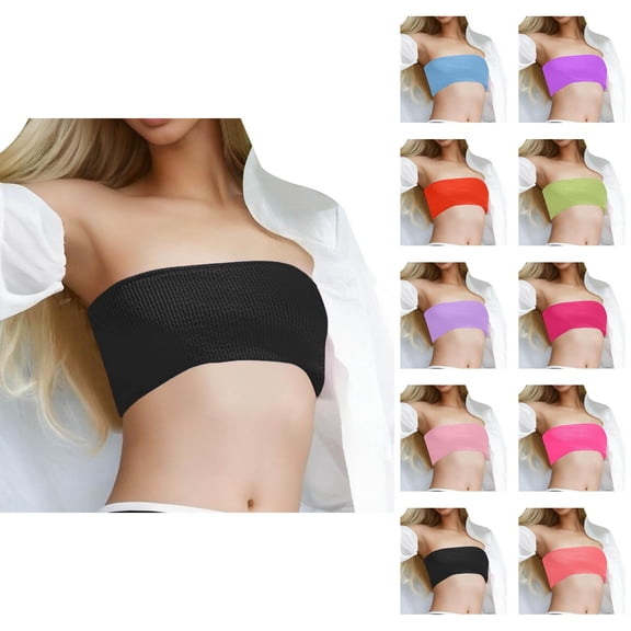 Bikini Tops for Women Ribbed Strapless Padded Bandeau Bikini Top Bathing Suit Top Swimwear