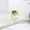thumbnail image 4 of Gem Stone King 18K Yellow Gold Plated Silver Heart Blue Created Sapphire 3-Stone Ring for Women (1.82 Cttw, Heart Shape 4MM, Gemstone September Birthstone, Size 6), 4 of 4