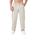 thumbnail image 4 of LWavelet Men's Side Striped Wide Leg Joggers with Text Detail - Drawstring Waist Trendy Casual Daily Pants Khaki XL, 4 of 4