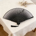 thumbnail image 3 of EDhome Portable Silk Cloth Folding Fan, Sturdy Bamboo Frame Antique Style Fan with Tassel, Unique Gifts Decorative Hand Fan for Stage Wedding Home Use, A, 3 of 6