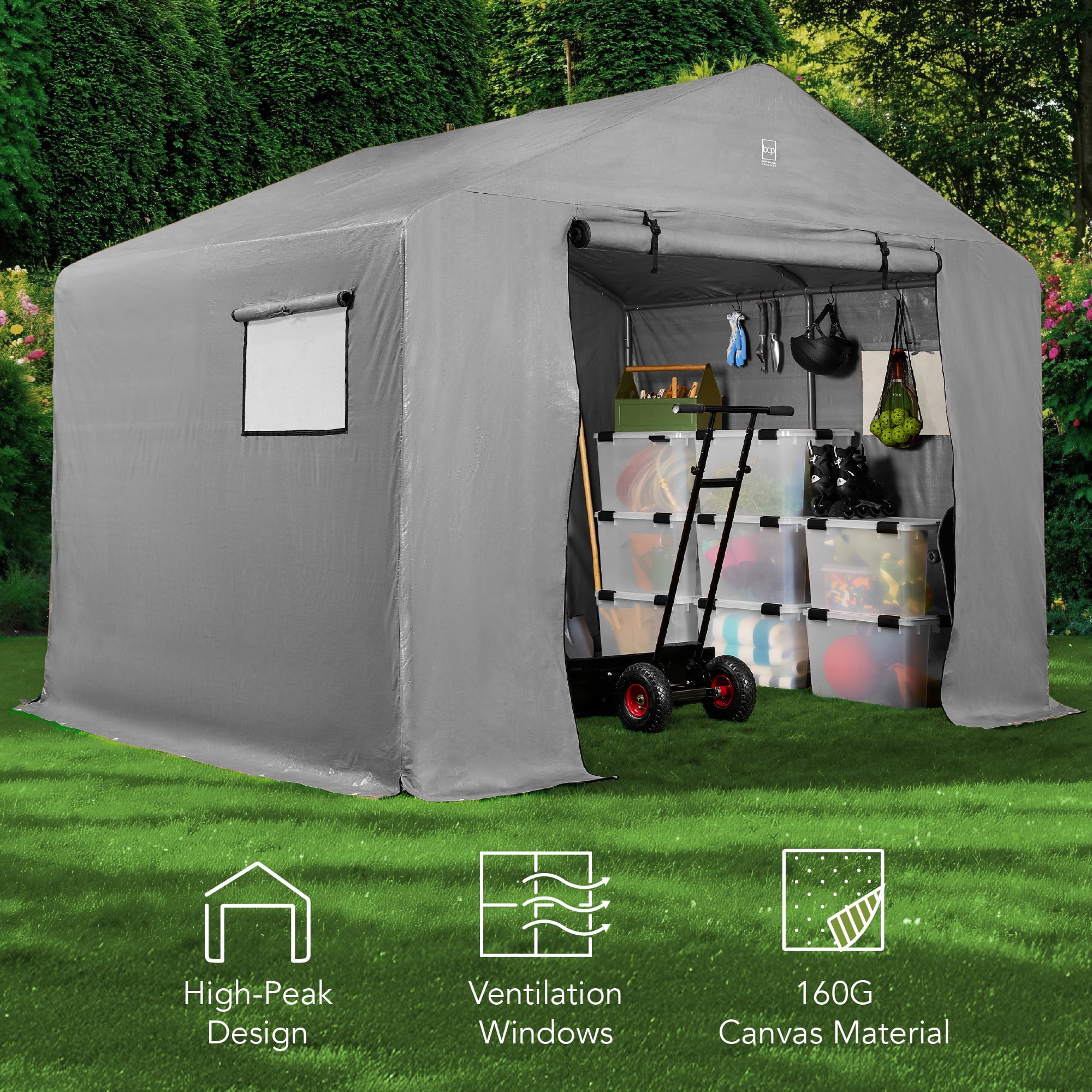 Best Choice Products 10x8ft Outdoor Fabric Storage Shed, Steel Frame, Dual Roll-Up Zipper Doors, Window - Gray
