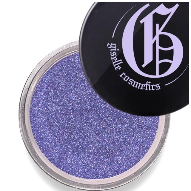 Sombras de ojos minerales sueltas Blue Sapphire de Giselle Cosmetics: paleta de sombras de ojos orgánicas, sin talco, con brillo morado. Maquillaje brillante, metálico e iridiscente. Sombra de ojos na