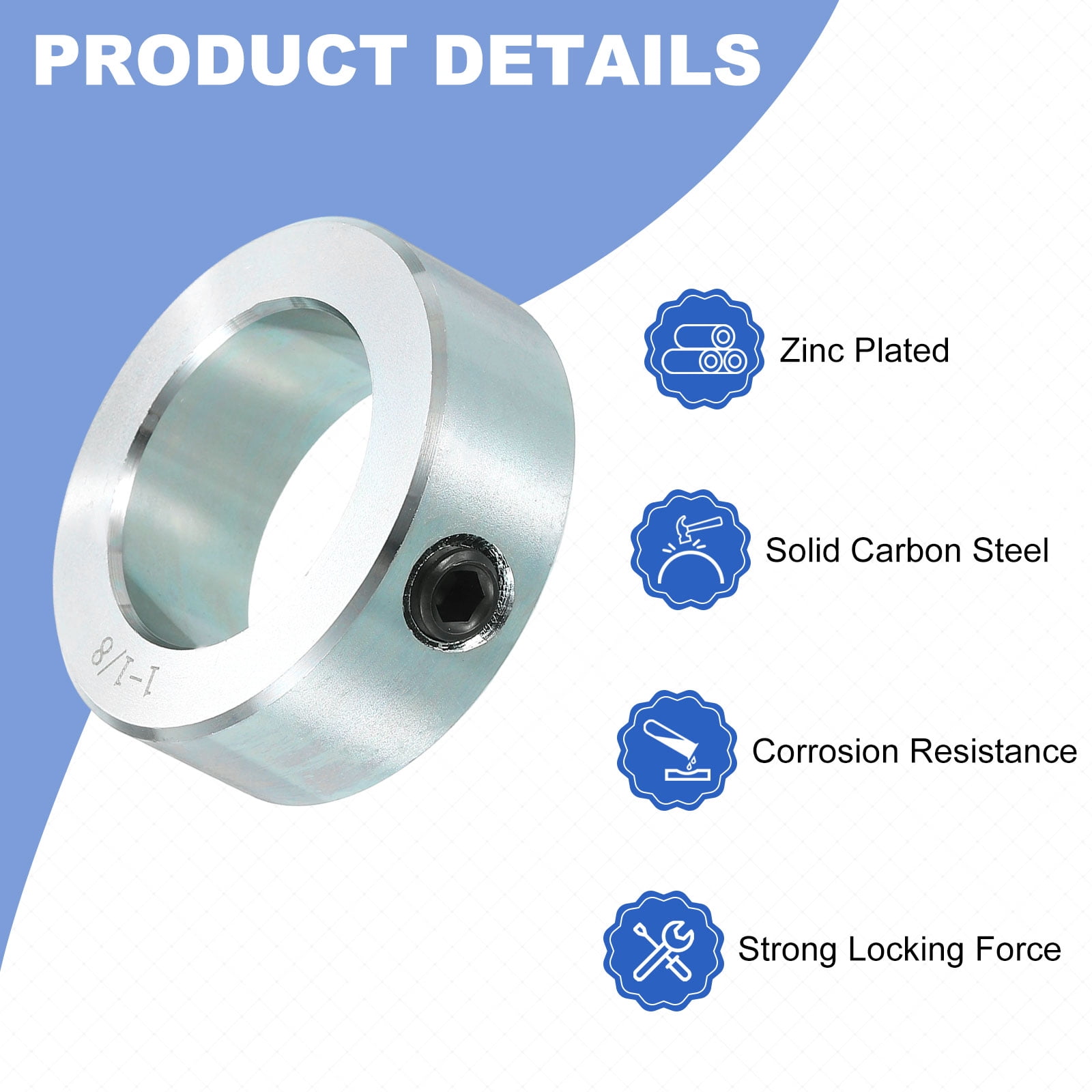 8pcs Set Screw Collars 1-1/8" Bore Carbon Steel Shaft Collars, 1-3/4" OD, 5/8" Width Lock Axle Collar Clamp