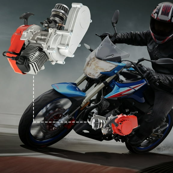 High Performance 49CC 2-Stroke Air-Cooled Engine with Electronic Ignition, Pull Rope Start, CVT Gearbox for Mini Dirt Bike, ATV, Scooter