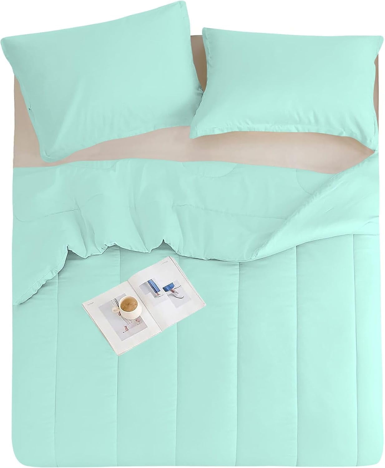 3 Piece Luxury Thicker Pattern Comforter Set, 800 TC, 100% Egyptian Cotton, King/California King Size Aqua Blue Solid Color