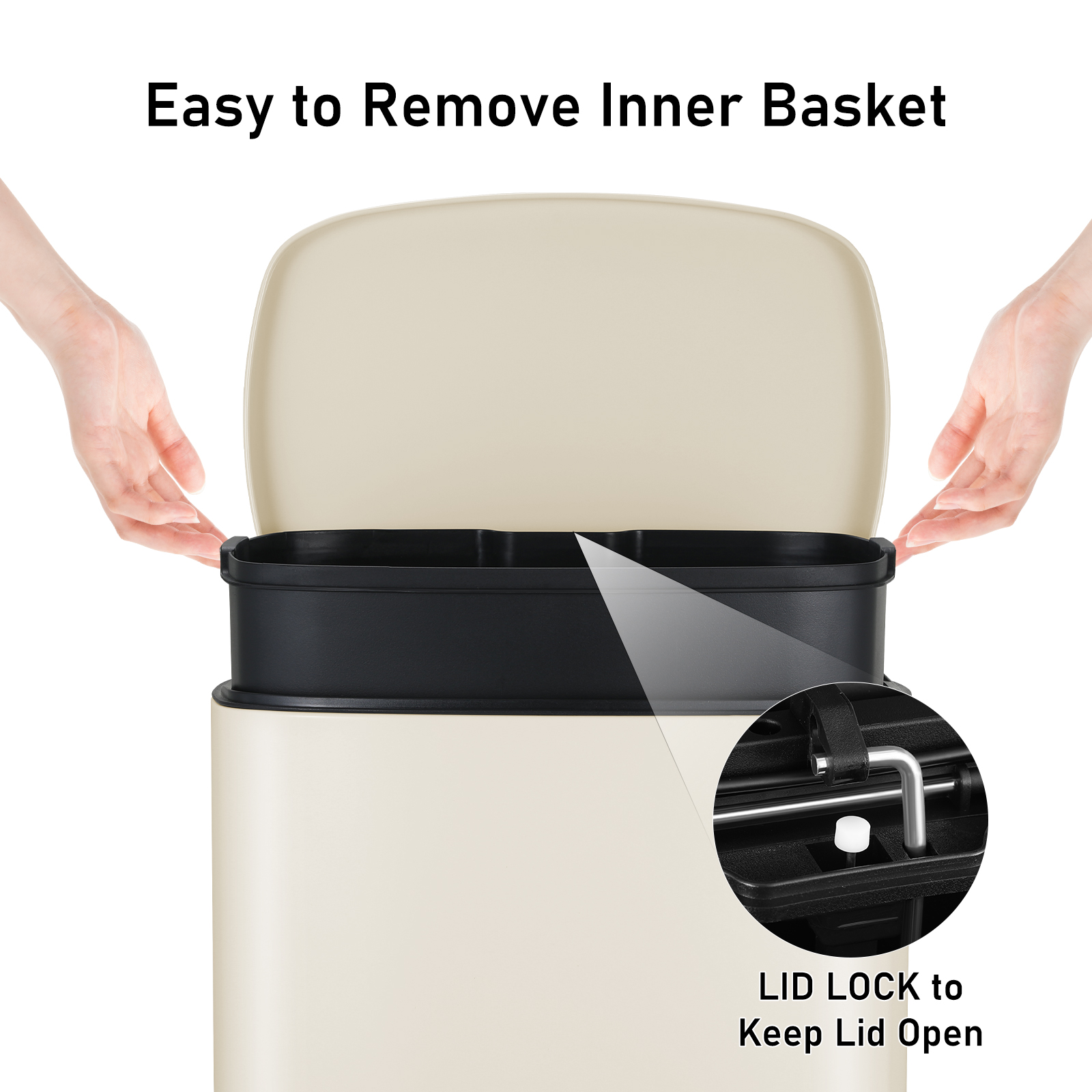 LAZY BUDDY 13.2 & 1.3 Gallon Kitchen Trash Can Combo, Stainless Steel Step Garbage Bin with Lid, Rectangular