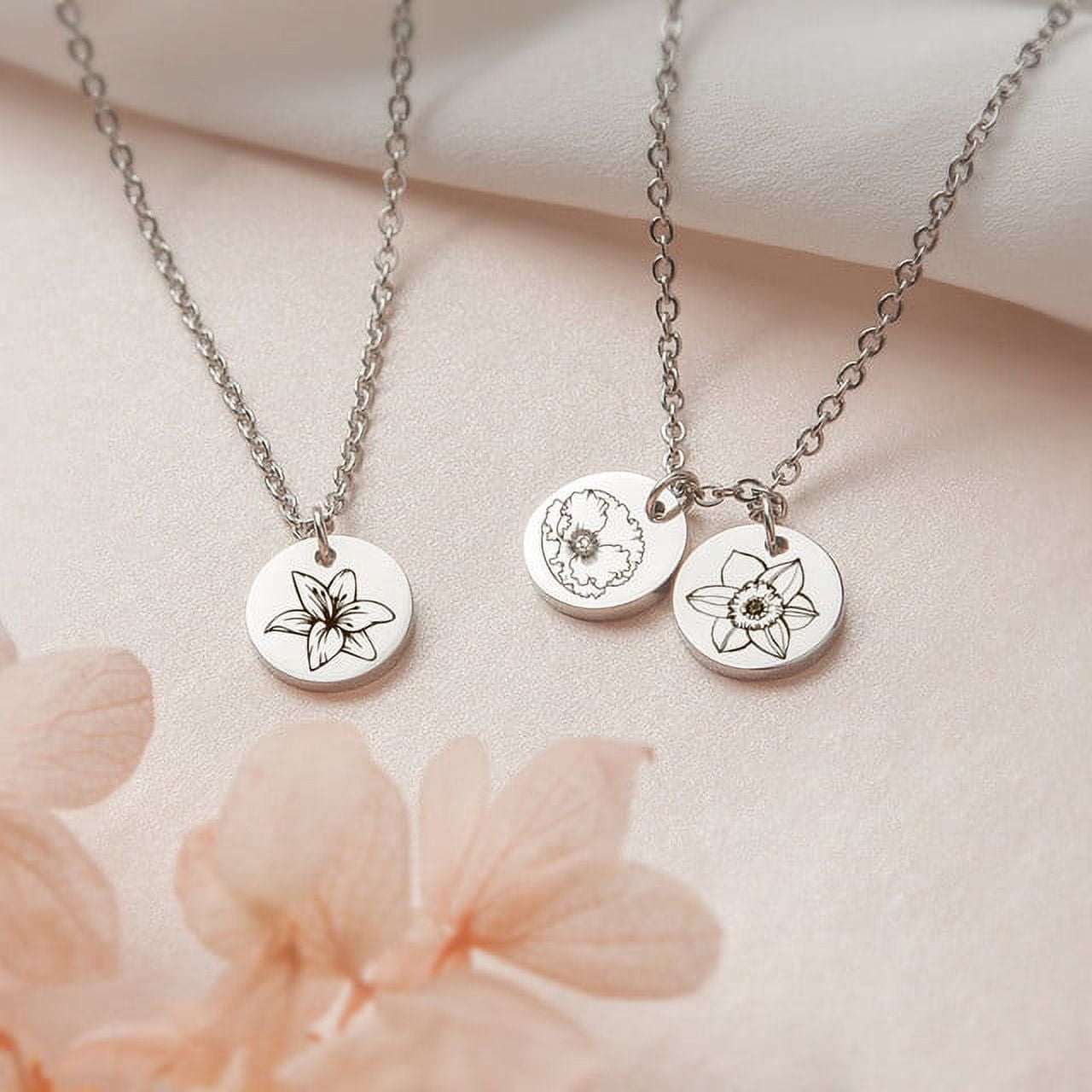 Personalized Birth Flower Necklace - Birthflower Necklace With Back Initial - Poppy Flower Charm - Birth Flower Gift - Birthday Gift for Daughter