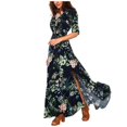 thumbnail image 1 of Robes d'Été pour Femmes 2022 Boho Robe d'Été Femme Boutonnée Fendue Florale Coton à Franges Fluide Fête Maxi Longue Robe, 1 of 1