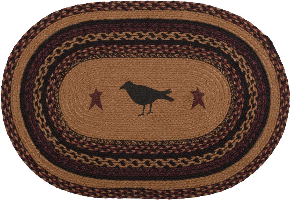 VHC Brands Farmhouse Jute Coasters Set Of 6 - Primitive Star Braid - Black & Tan