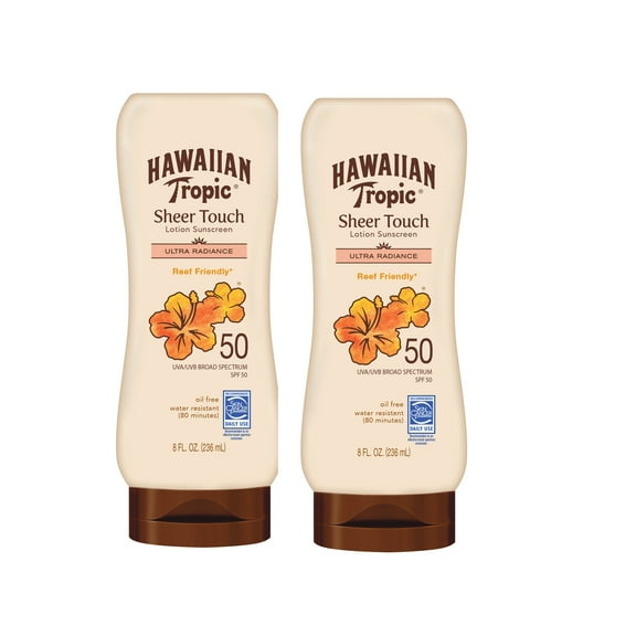 Hawaiian Tropic Sheer Touch Ultra Radiance Lotion Sunscreen SPF 50, Twin Pack, 8oz each