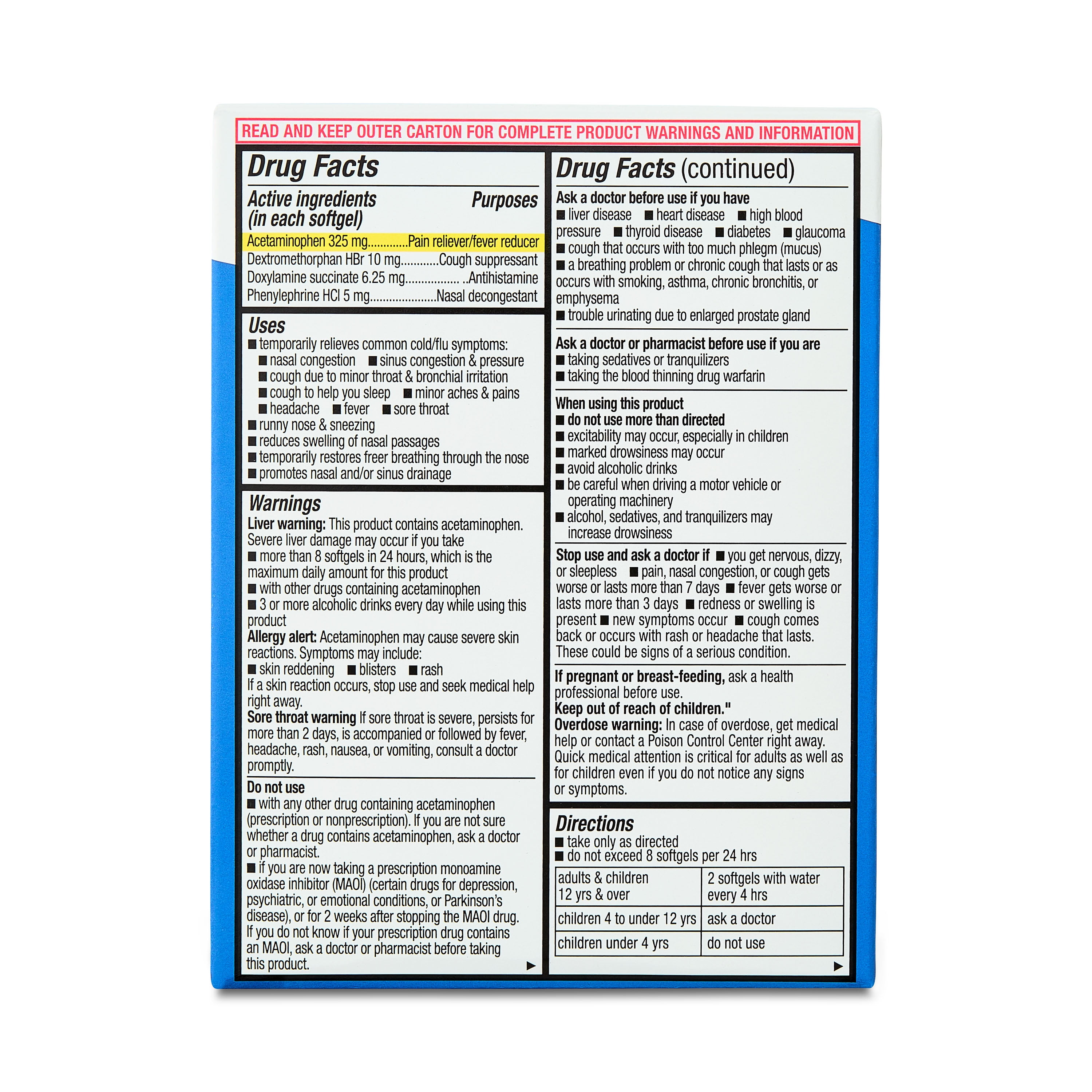 Equate Maximum Strength Nighttime Cold & Flu Softgels, Relief for Adults 12+, 24 Count